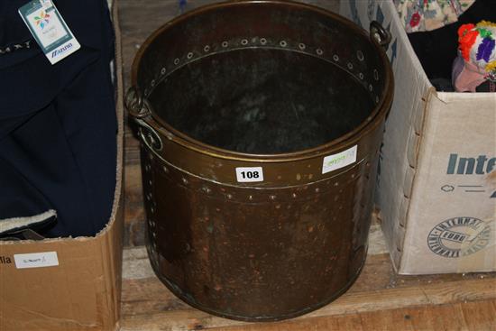 Brass bound copper coal bucket